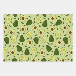 Avocados and leaves wrapping paper sheets