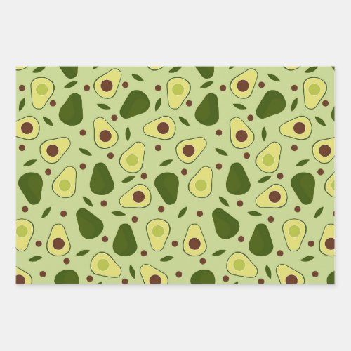 Avocados and leaves wrapping paper sheets