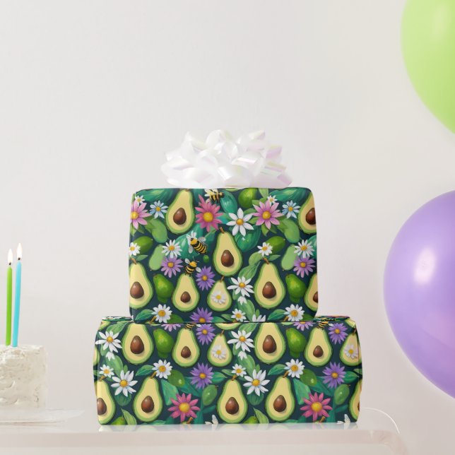 Avocados Bees and Flowers Wrapping Paper (Party Gifts)