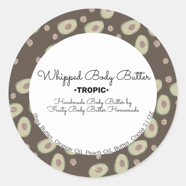 Avocados Body Butter Bath Branding Packaging Classic Round Sticker | Zazzle