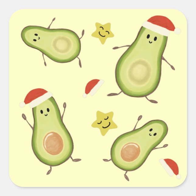 Avocados & Christmas Square Sticker (Front)