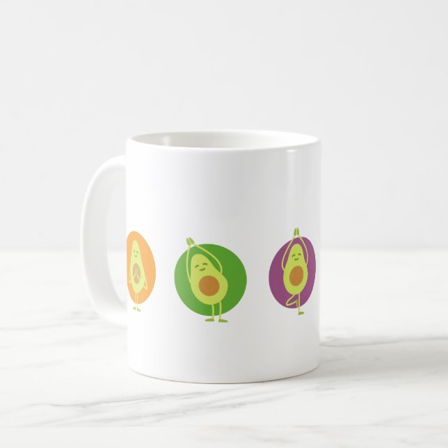 Avocados doing yoga coffee mug (Front Left)