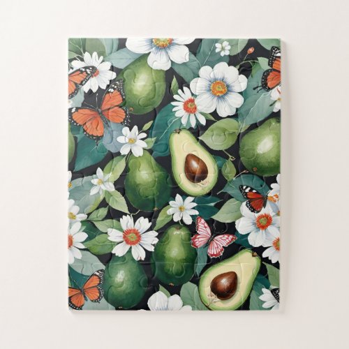 Avocados Flowers and Butterflies Jigsaw Puzzle