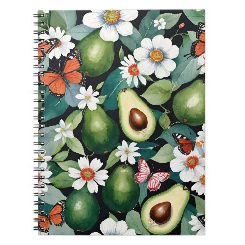 Avocados Flowers and Butterflies Notebook