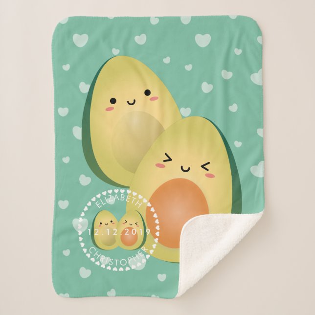 Avocados in Love Funny Couple Let's Avocuddle Sherpa Blanket (Front)