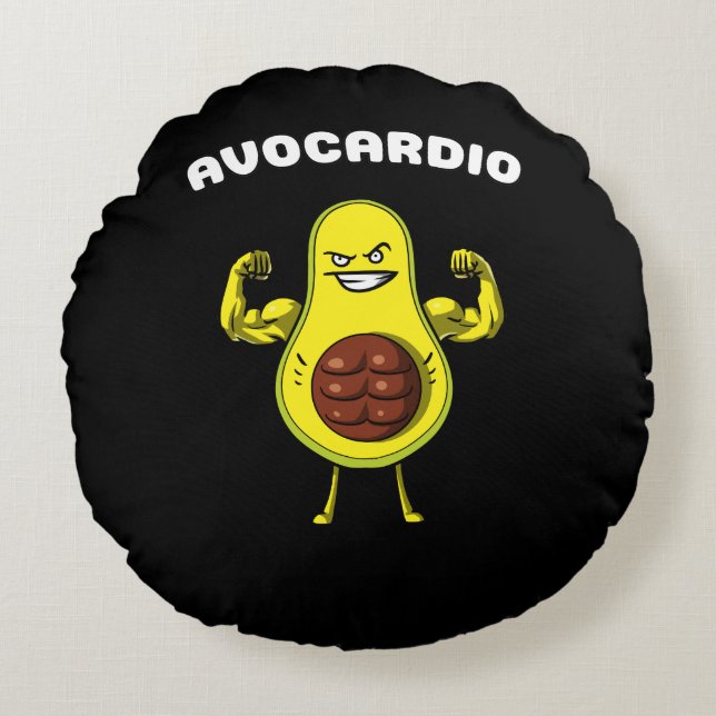 Avocardio Fitness Avocado Funny Vegan Workout Joke Round Pillow (Front)