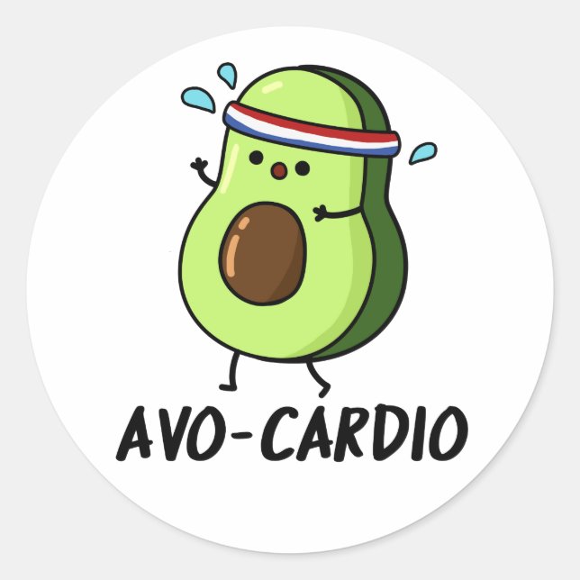 Avocardio Funny Excercise Avocado Pun  Classic Round Sticker (Front)