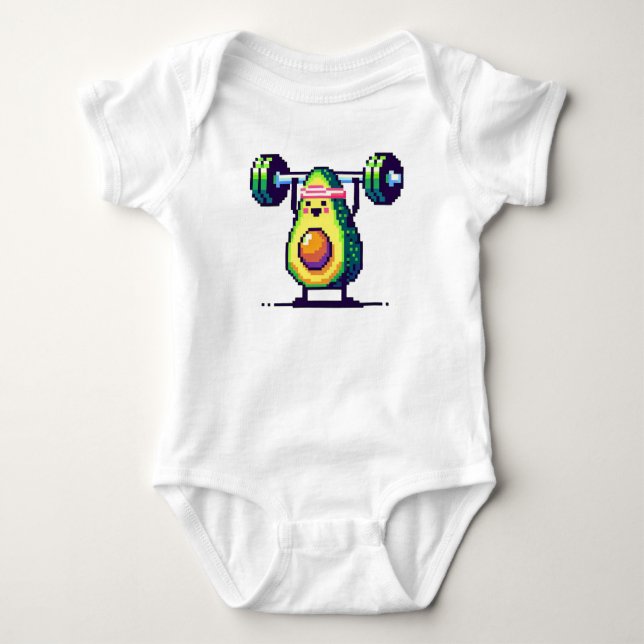 Avocardio Workout - Quirky 8-bit Fitness Avocado Baby Bodysuit (Front)