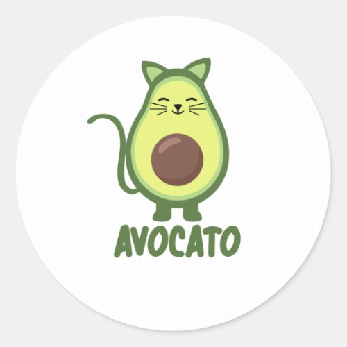 Avocato Avocado Cat Funny Food Green Classic Round Sticker