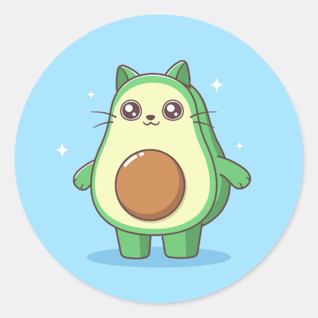 Avocato avocado cat kawaii cute mug classic round sticker (Front)