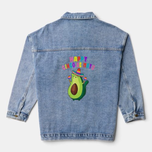 Avocato Avocado Cat Mexican Happy Cinco De Mayo  Denim Jacket