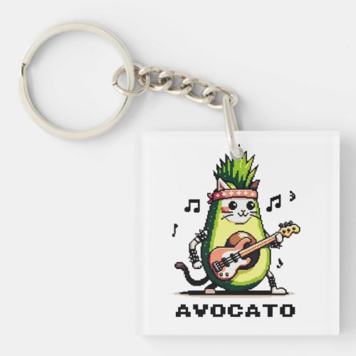 Avocato Bassist _ Punk Cat Avocado Pixel Art Keychain