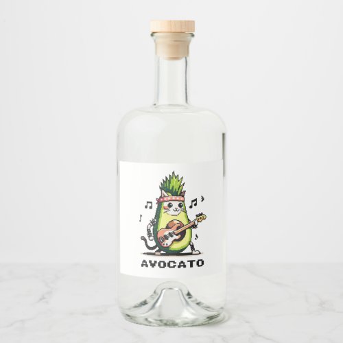 Avocato Bassist _ Punk Cat Avocado Pixel Art Liquor Bottle Label