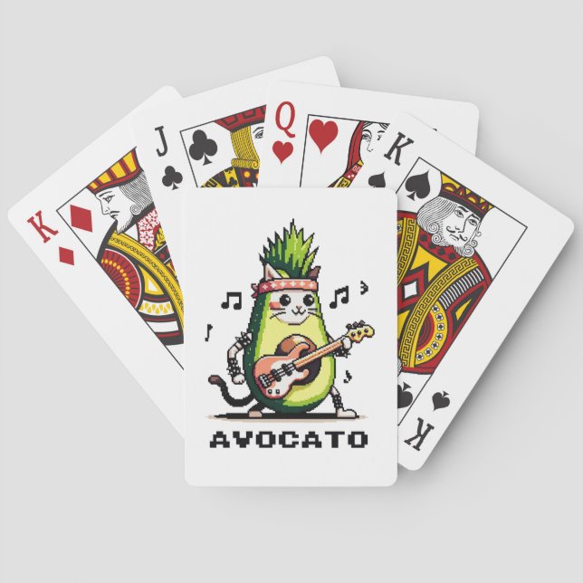 Avocato Bassist - Punk Cat Avocado Pixel Art Poker Cards (Back)