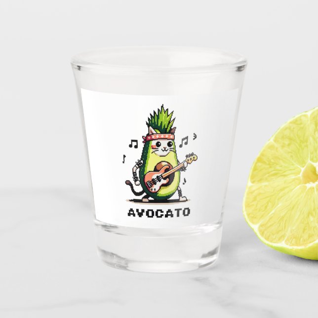 Avocato Bassist - Punk Cat Avocado Pixel Art Shot Glass (Front)