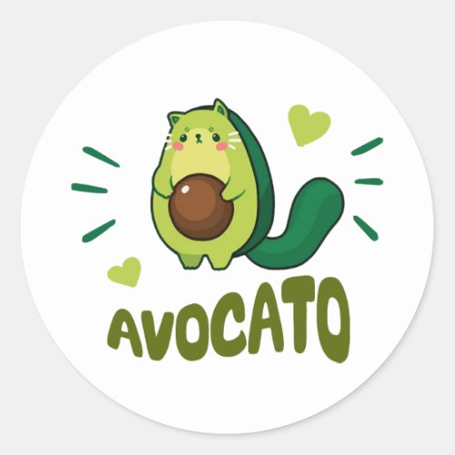 Avocato funny cute cat avocado vegan and cat lover classic round sticker