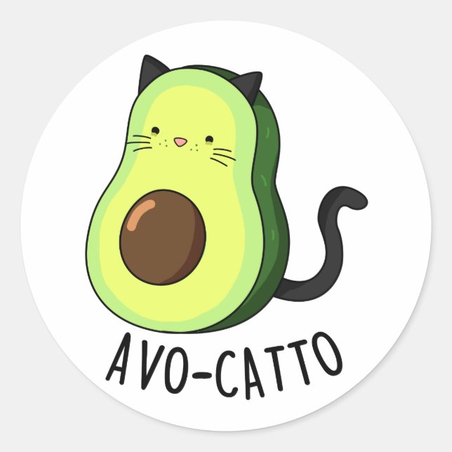 Avocatto Funny Avocado Cat Pun  Classic Round Sticker (Front)