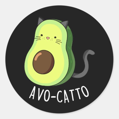 Avocatto Funny Avocado Cat Pun Dark BG Classic Round Sticker