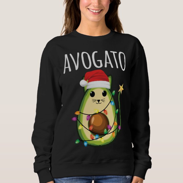 Avogato Santa Avocado Cat Funny Christmas Cat Sweatshirt (Front)