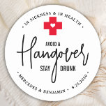 Avoid Hangover Stay Drunk Relief Kit Wedding Favor Classic Round Sticker<br><div class="desc">Avoid A Hangover Stay Drunk Relief Kit ! These fun wedding favor stickers are perfect to make your own hangover recovery kits for your guests, essential if you plan on having an open bar. Visit our collection for wedding favors, and hangover kit favors and wedding keepsakes. Personalize with name and...</div>
