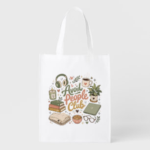 Avoid People Club Cozy Introvert Vibes Grocery Bag