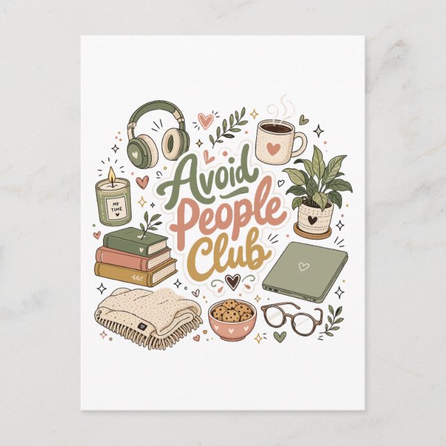 Avoid People Club Cozy Introvert Vibes Postcard (Front)