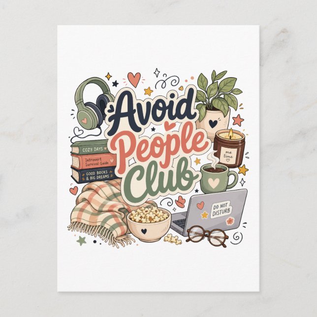 Avoid People Club Cozy Introvert Vibes Postcard (Front)