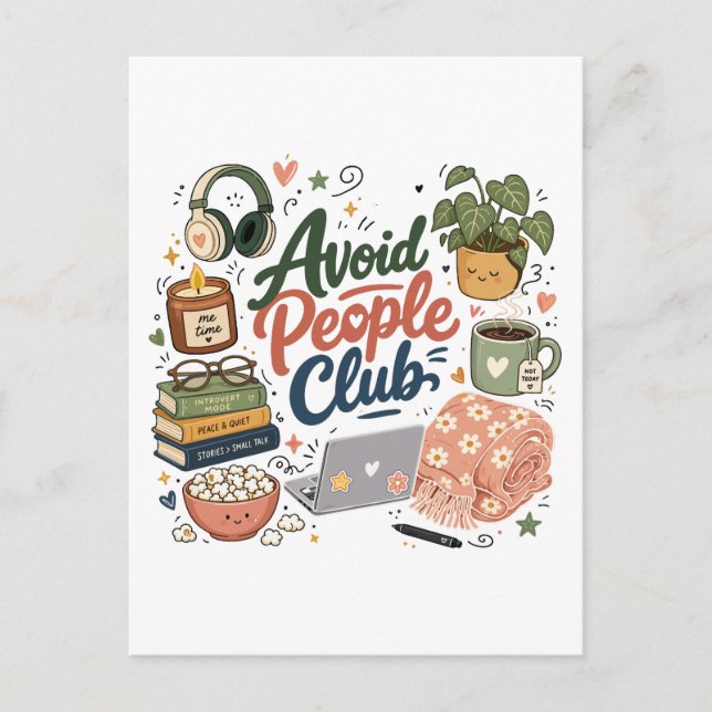 Avoid People Club Cozy Introvert Vibes Postcard (Front)