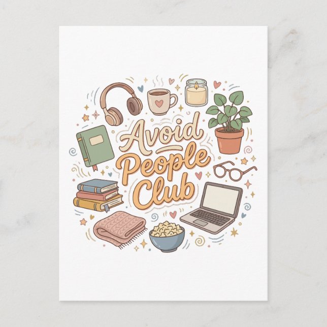 Avoid People Club Cozy Introvert Vibes Postcard (Front)