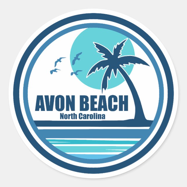 Avon Beach North Carolina Palm Tree Birds Classic Round Sticker (Front)
