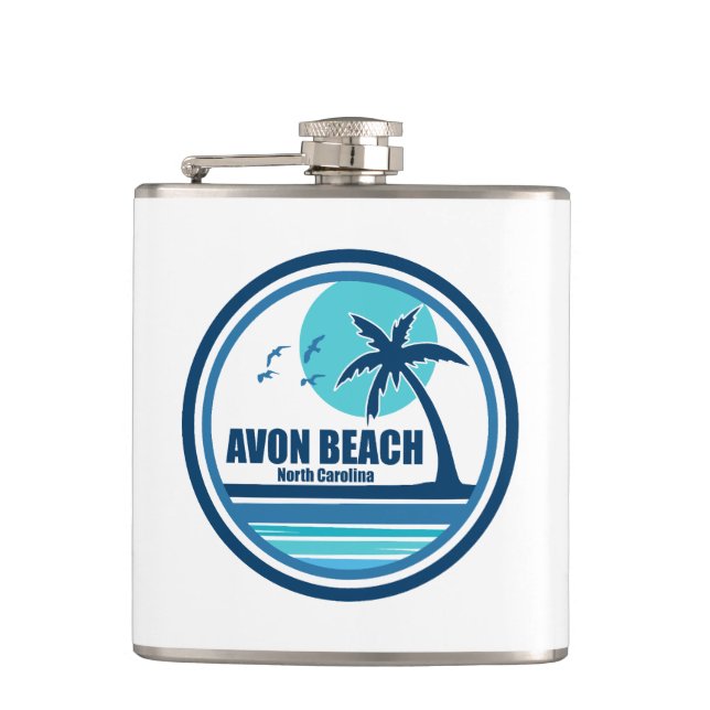 Avon Beach North Carolina Palm Tree Birds Flask (Front)