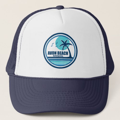 Avon Beach North Carolina Palm Tree Birds Trucker Hat