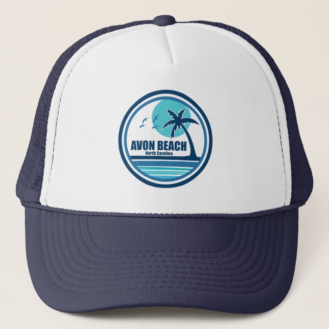 Avon Beach North Carolina Palm Tree Birds Trucker Hat (Front)