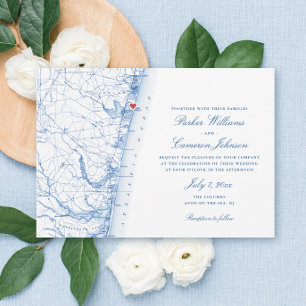 Avon-by-the-Sea NJ Map Elegant Navy Blue Wedding Invitation