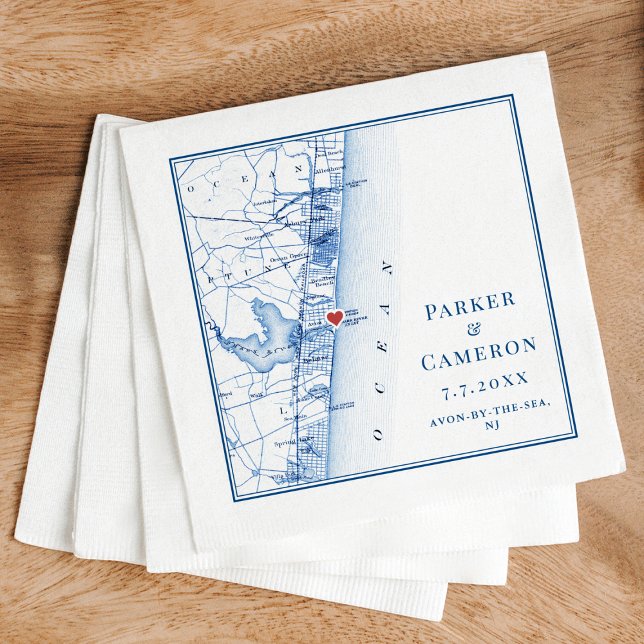 Avon-by-the-sea NJ Map Elegant Navy Blue Wedding Napkins (Avon by the Sea NJ Wedding Napkins in elegant navy bluefrom Coastal Map Designs)
