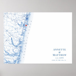 Avon-by-the-Sea Wedding Navy Guest Book Poster