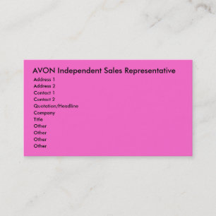 AVON Independent Sales Representative, Address ... Business Card