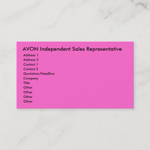 AVON Independent Sales Representative Address  Business Card