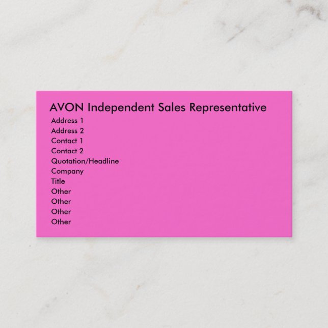 AVON Independent Sales Representative, Address ... Business Card (Front)