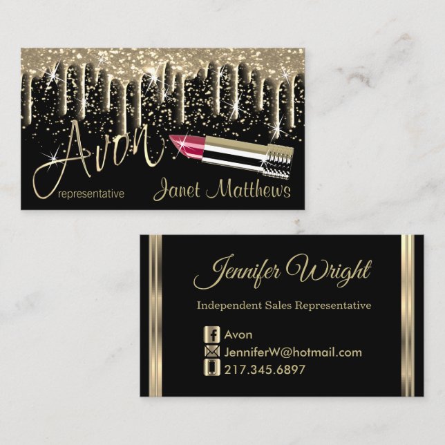 Avon Representative - Black and Gold Drip Business Card (Front/Back)