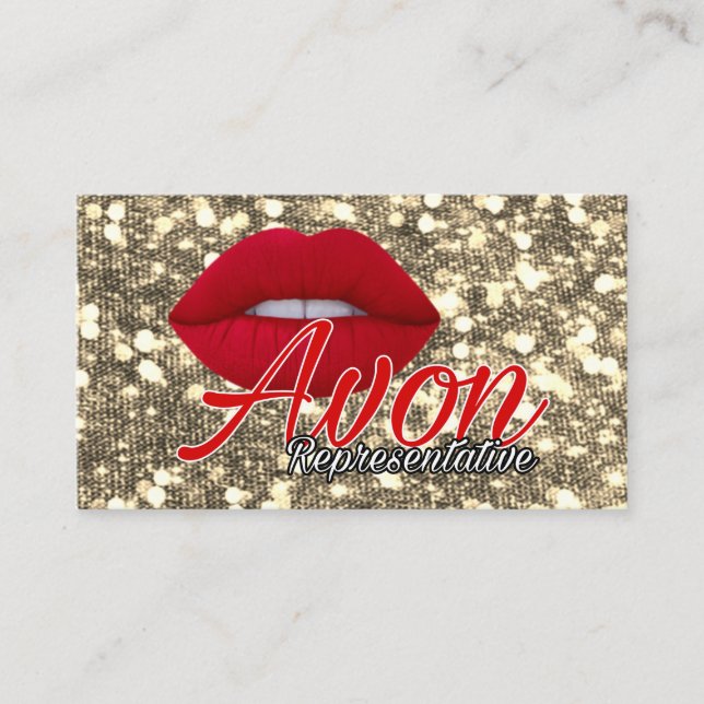 Avon Representative gold glitter Business Card (Front)