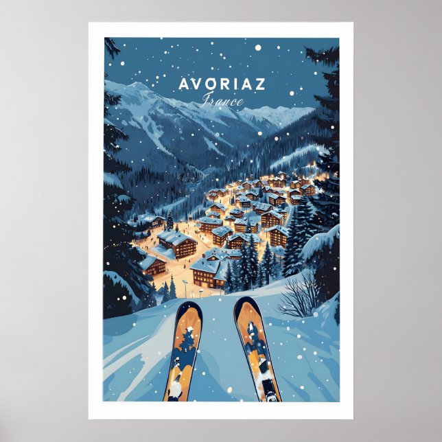 Avoriaz Poster - Winter Chalets Print French Ski (Front)