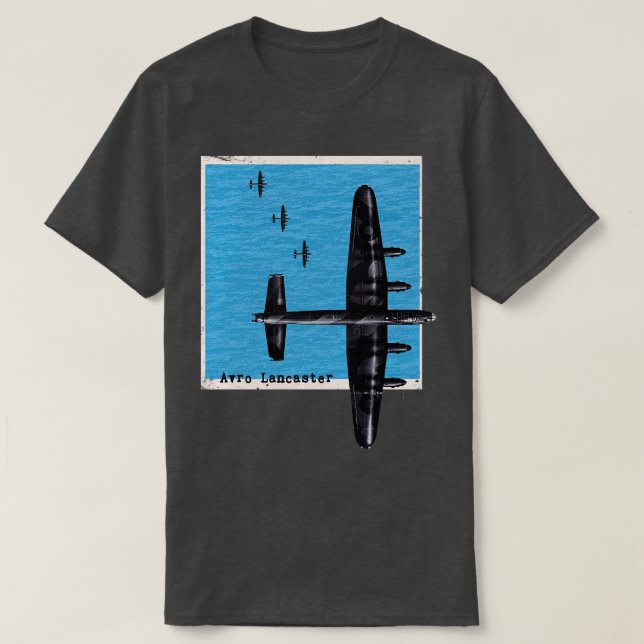 Avro Lancaster Bomber Airplane WW2 over the sea T-Shirt (Design Front)