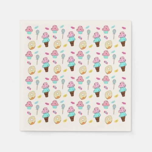 Avryl Fleurs Cute Ice Cream Cone Cupcake Donut Napkins