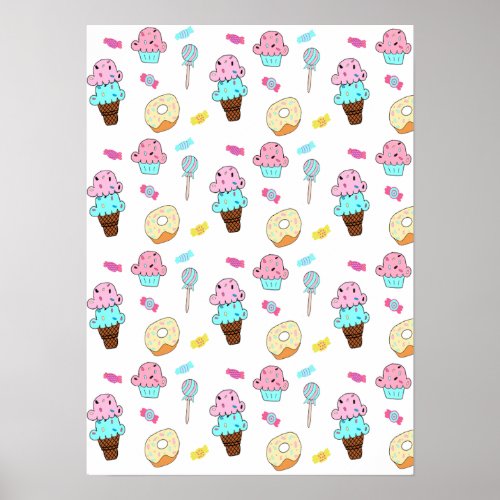 Avryl Fleurs Cute Ice Cream Cone Cupcake Donut Poster