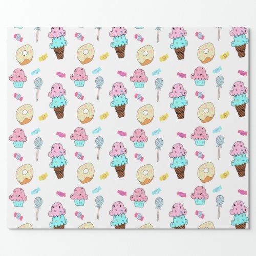Avryl Fleurs Cute Ice Cream Cone Cupcake Donut Wrapping Paper
