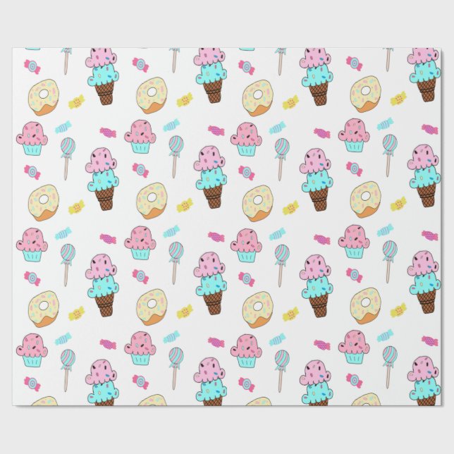 Avryl Fleur's Cute Ice Cream Cone Cupcake Donut Wrapping Paper (Seam)