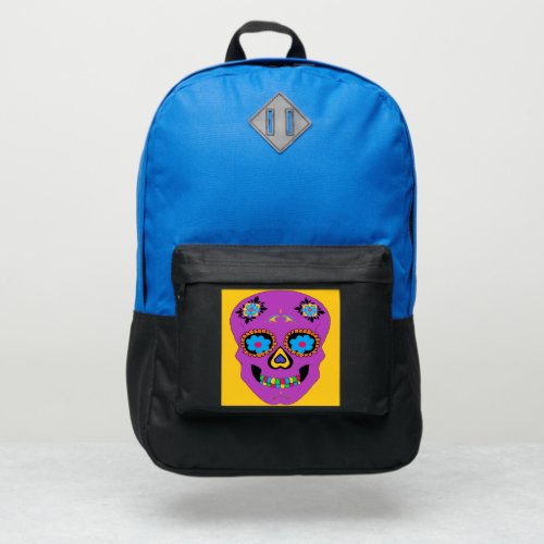 Avryl Fleurs Purple Skull Blue Backpack