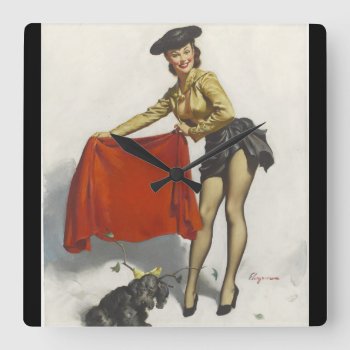 Aw-come On Pin Up Art Square Wall Clock by Pin_Up_Art at Zazzle
