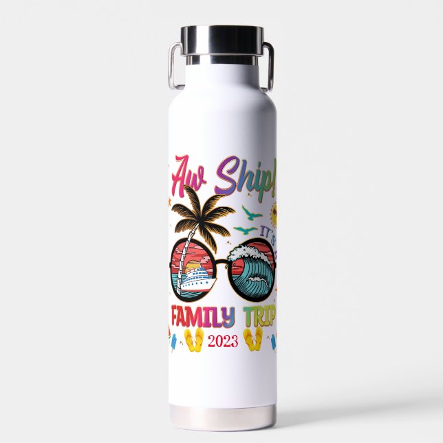 Aw Ship Family Trip Colorful Group Matching Water Bottle (Front)